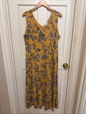 Coldwater Creek Winding Florals Ochre Mustard Floral V-Neck Maxi Dress